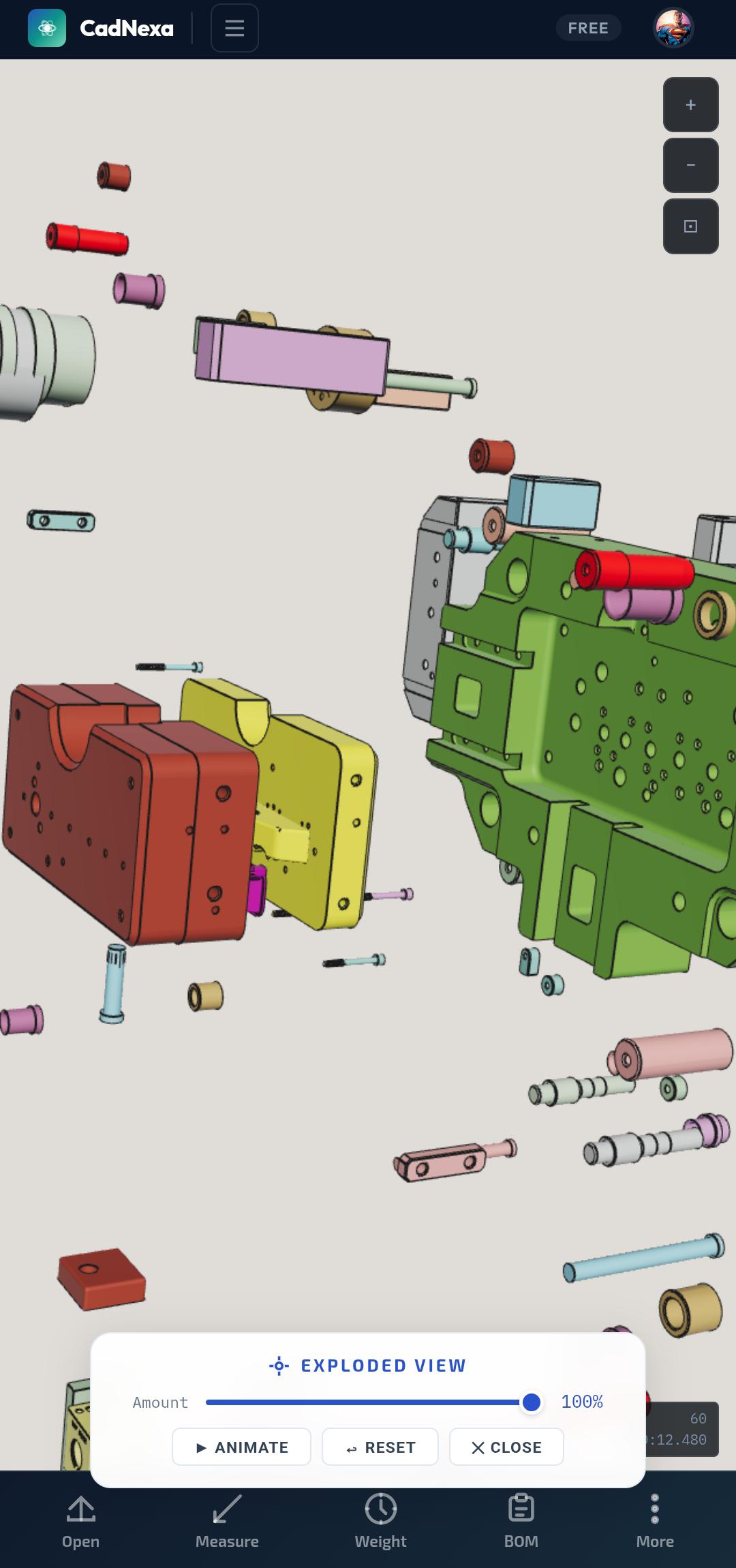 CadNexa 3D working on mobile phone showing exploded view with touch gestures
